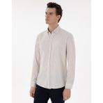 Pierre Cardin Erkek Bej Slim Fit Çizgili Uzun Kollu Gömlek 50301583-VR011
