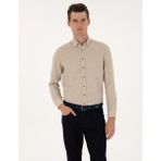 Pierre Cardin Erkek Bej Slim Fit Dokulu Uzun Kollu Gömlek 50316768-VR011