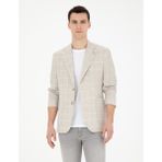 Pierre Cardin Erkek Bej Slim Fit Keten Ekose Ceket 50285197-VR011 - 48 - 6 Drop
