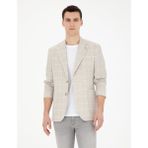 Pierre Cardin Erkek Bej Slim Fit Keten Ekose Ceket 50285197-VR011 - 58 - 6 Drop