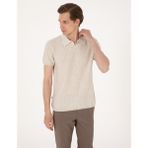 Pierre Cardin Erkek Bej Slim Fit Keten Karışımlı Polo Yaka Triko Tişört 50305972-VR011 - 2XL