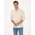 Pierre Cardin Erkek Bej Slim Fit Kıvrılmaz Fermuarlı Polo Yaka Basic Pike Sweatshirt 50314046-VR011 - 3XL