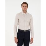 Pierre Cardin Erkek Bej Slim Fit Uzun Kollu Gömlek 50292457-VR011 - 2XL