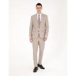 Pierre Cardin Erkek Bej Slim Fit Yün Keten Karışımlı Çizgili Takım Elbise 50285350-VR011 - 6 Drop