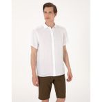 Pierre Cardin Erkek Beyaz %100 Keten Regular Fit Kısa Kollu Gömlek 50305680-VR013 - 2XL