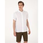 Pierre Cardin Erkek Beyaz %100 Keten Regular Fit Kısa Kollu Gömlek 50305680-VR013 - 3XL
