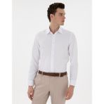 Pierre Cardin Erkek Beyaz İtalyan Yaka Armürlü Uzun Kollu Gömlek 50303375-VR013 - 2XL