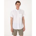 Pierre Cardin Erkek Beyaz Keten Karışımlı Regular Fit Kısa Kollu Gömlek 50303287-VR013 - XS
