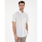 Pierre Cardin Erkek Beyaz Keten Karışımlı Regular Fit Kısa Kollu Gömlek 50303418-VR013