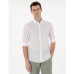 Pierre Cardin Erkek Beyaz Keten Karışımlı Regular Fit Uzun Kollu Gömlek 50303245-VR013 - 2XL