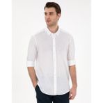 Pierre Cardin Erkek Beyaz Keten Karışımlı Regular Fit Uzun Kollu Gömlek 50303388-VR013 - XL