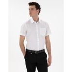 Pierre Cardin Erkek Beyaz Parlak Saten Regular Fit Kısa Kollu Basic Gömlek 50302763-VR013