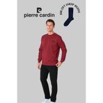 Pierre Cardin Erkek Bordo Pamuklu Bisiklet Yaka Eşofman Takımı 1 Çift Çorap Hediye