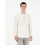 Pierre Cardin Erkek Ekru Slim Fit Çizgili Keten Kruvaze Ceket 50284938-VR019 - 46 - 6 Drop