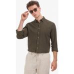 Pierre Cardin Erkek Haki Keten Karışımlı Regular Fit Uzun Kollu Gömlek 50320941-VR027