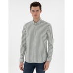 Pierre Cardin Erkek Haki Regular Fit Çizgili Uzun Kollu Gömlek 50301533-VR027