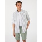 Pierre Cardin Erkek Haki Regular Fit Çizgili Uzun Kollu Gömlek 50307093-VR027 - XL