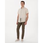 Pierre Cardin Erkek Haki Slim Fit Keten Görünümlü Kanvas Pantolon 50308086-VR027 - 32
