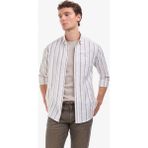 Pierre Cardin Erkek Kahverengi Çizgili Regular Fit Beyaz Uzun Kollu Gömlek 50320885-VR084 - Koyu Kahverengi