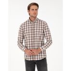 Pierre Cardin Erkek Kahverengi Kareli Regular Fit Uzun Kollu Gömlek 50298846-VR029 - S