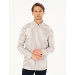 Pierre Cardin Erkek Kahverengi Regular Fit Çizgili Uzun Kollu Gömlek 50295253-VR029 - S