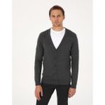 Pierre Cardin Erkek Koyu Gri Melanj Slim Fit Basic Düğmeli Triko Hırka 50317330-VR128 - XL