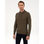 Pierre Cardin Erkek Koyu Haki Slim Fit Polo Yaka Fermuarlı Triko Kazak 50315688-VR111 - 3XL