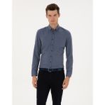 Pierre Cardin Erkek Koyu Mavi Flanel Dokulu Slim Fit Uzun Kollu Gömlek 50316751-VR032 - 2XL