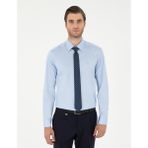 Pierre Cardin Erkek Koyu Mavi Parlak Saten Slim Fit Uzun Kollu Basic Gömlek 50292520-VR032 - XL