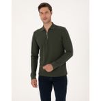 Pierre Cardin Erkek Koyu Yeşil Slim Fit Kıvrılmaz Fermuarlı Polo Yaka Basic Pike Sweatshirt 50314046-VR079 - XL