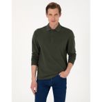 Pierre Cardin Erkek Koyu Yeşil Slim Fit Kıvrılmaz Polo Yaka Basic Pike Sweatshirt 50314048-VR079 - XL