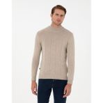 Pierre Cardin Erkek Kum Melanj Slim Fit Yarım Balıkçı Yaka Triko Kazak 50300460-VR123 - XL