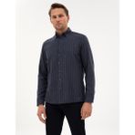 Pierre Cardin Erkek Lacivert Çizgili Regular Fit Uzun Kollu Gömlek 50312366-VR033 - 2XL