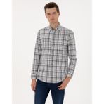 Pierre Cardin Erkek Lacivert Ekose Regular Fit Uzun Kollu Gömlek 50316754-VR033