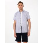 Pierre Cardin Erkek Lacivert Keten Görünümlü Regular Fit Kısa Kollu Cepli Gömlek 50306950-VR033 - XL
