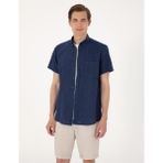 Pierre Cardin Erkek Lacivert Keten Karışımlı Regular Fit Kısa Kollu Gömlek 50303287-VR033 - 2XL