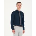 Pierre Cardin Erkek Lacivert Parlak Saten Slim Fit Uzun Kollu Basic Gömlek 50277147-VR033 - 3XL