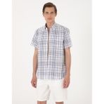 Pierre Cardin Erkek Lacivert Regular Fit Kısa Kollu Ekose Gömlek 50303387-VR033