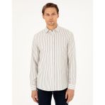 Pierre Cardin Erkek Lacivert Slim Fit Çizgili Uzun Kollu Gömlek 50292261-VR033 - XL