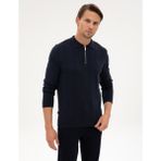 Pierre Cardin Erkek Lacivert Slim Fit Polo Yaka Fermuarlı Triko Kazak 50317398-VR033 - 3XL