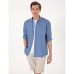 Pierre Cardin Erkek Mavi %100 Keten Regular Fit Uzunkollu Gömlek 50303293-VR036 - 2XL