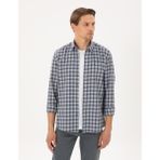 Pierre Cardin Erkek Mavi Regular Fit Kareli Uzun Kollu Gömlek 50291987-VR036 - 2XL