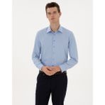 Pierre Cardin Erkek Mavi Slim Fit Armürlü Uzun Kollu Gömlek 50312330-VR036 - XL