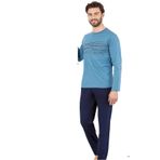 Pierre Cardin Erkek Mavi Uzun Kol Pijama Takımı,%96 Viskoz%4 Elastan, XL Beden