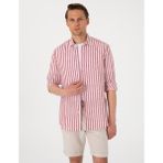 Pierre Cardin Erkek Nar Çiçeği %100 Keten Çizgili Regular Fit Uzun Kollu Gömlek 50304531-VR239 - XL