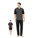 Pierre Cardin Erkek Pijama Takımı, Kısa Kollu, V Yaka, Jakarlı Penye, Siyah, 2XL