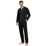 Pierre Cardin Erkek Pijama Takımı,%100 Pamuk, Uzun Kollu, Boydan Düğmeli, Siyah, L