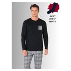 Pierre Cardin Erkek Pijama Takımı,%100 Pamuklu, Bisiklet Yaka, Uzun Kol, Düz Paça, Siyah, 2XL, Çorap Hediyeli