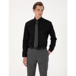Pierre Cardin Erkek Siyah %100 Pamuk Parlak Saten Slim Fit Uzun Kollu Basic Gömlek 50305127-VR046 - 3XL