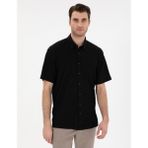 Pierre Cardin Erkek Siyah Comfort Fit Rahat Giyilebilir Kısa Kollu Gömlek 50307091-VR046 - XL